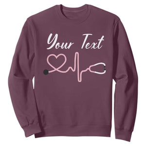 Personalized Nurse Sweatshirt Custom Name Nurse Gift Heartbeat Valentines Day Heart TS10 Maroon Print Your Wear