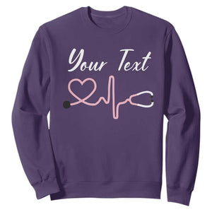 Personalized Nurse Sweatshirt Custom Name Nurse Gift Heartbeat Valentines Day Heart TS10 Purple Print Your Wear