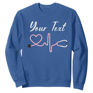 Personalized Nurse Sweatshirt Custom Name Nurse Gift Heartbeat Valentines Day Heart TS10 Royal Blue Print Your Wear