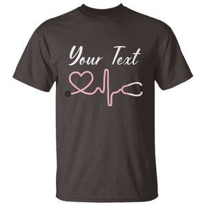 Personalized Nurse T Shirt Custom Name Nurse Gift Heartbeat Valentines Day Heart TS10 Dark Chocolate Print Your Wear