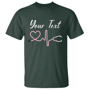 Personalized Nurse T Shirt Custom Name Nurse Gift Heartbeat Valentines Day Heart TS10 Dark Forest Green Print Your Wear