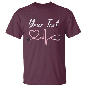 Personalized Nurse T Shirt Custom Name Nurse Gift Heartbeat Valentines Day Heart TS10 Maroon Print Your Wear