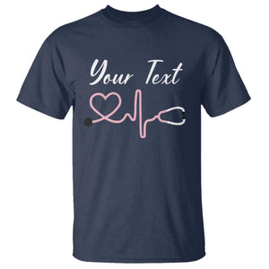 Personalized Nurse T Shirt Custom Name Nurse Gift Heartbeat Valentines Day Heart TS10 Navy Print Your Wear