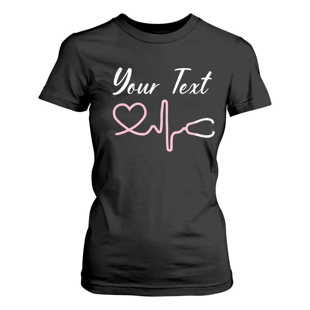 Personalized Nurse T Shirt For Women Custom Name Nurse Gift Heartbeat Valentines Day Heart TS10 Black Print Your Wear