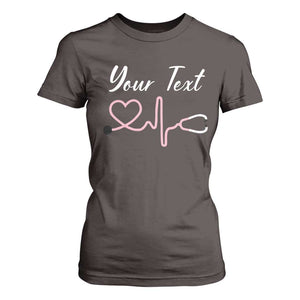 Personalized Nurse T Shirt For Women Custom Name Nurse Gift Heartbeat Valentines Day Heart TS10 Dark Chocolate Print Your Wear