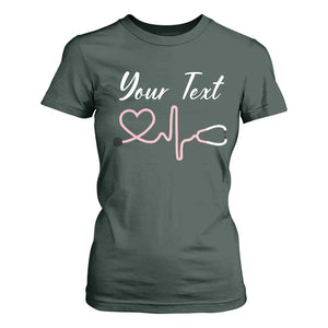 Personalized Nurse T Shirt For Women Custom Name Nurse Gift Heartbeat Valentines Day Heart TS10 Dark Forest Green Print Your Wear