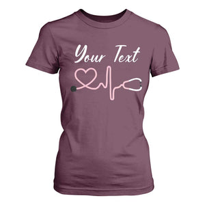 Personalized Nurse T Shirt For Women Custom Name Nurse Gift Heartbeat Valentines Day Heart TS10 Maroon Print Your Wear