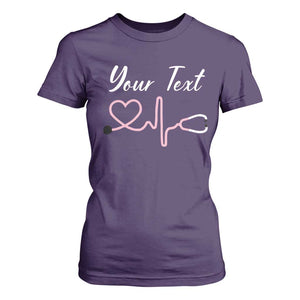 Personalized Nurse T Shirt For Women Custom Name Nurse Gift Heartbeat Valentines Day Heart TS10 Purple Print Your Wear