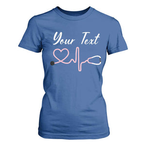 Personalized Nurse T Shirt For Women Custom Name Nurse Gift Heartbeat Valentines Day Heart TS10 Royal Blue Print Your Wear