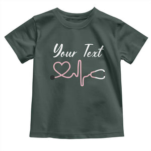 Personalized Nurse Toddler T Shirt Custom Name Nurse Gift Heartbeat Valentines Day Heart TS10 Dark Forest Green Print Your Wear