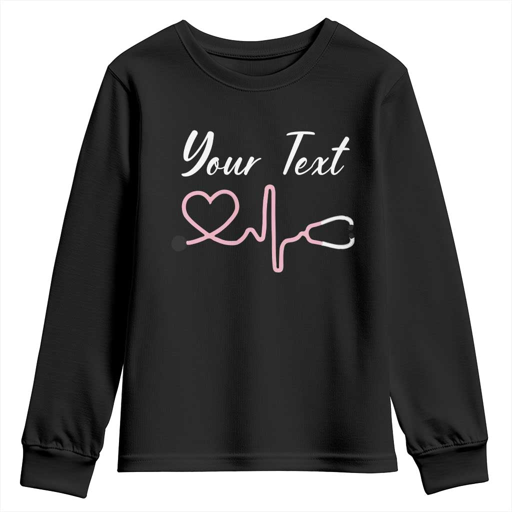 Personalized Nurse Youth Sweatshirt Custom Name Nurse Gift Heartbeat Valentines Day Heart TS10 Black Print Your Wear