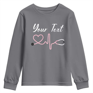 Personalized Nurse Youth Sweatshirt Custom Name Nurse Gift Heartbeat Valentines Day Heart TS10 Charcoal Print Your Wear