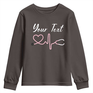 Personalized Nurse Youth Sweatshirt Custom Name Nurse Gift Heartbeat Valentines Day Heart TS10 Dark Chocolate Print Your Wear