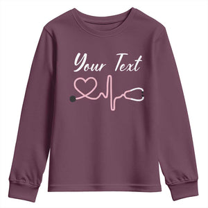 Personalized Nurse Youth Sweatshirt Custom Name Nurse Gift Heartbeat Valentines Day Heart TS10 Maroon Print Your Wear