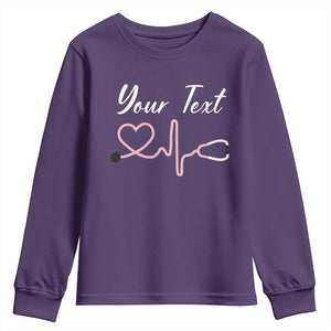 Personalized Nurse Youth Sweatshirt Custom Name Nurse Gift Heartbeat Valentines Day Heart TS10 Purple Print Your Wear