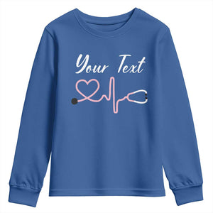 Personalized Nurse Youth Sweatshirt Custom Name Nurse Gift Heartbeat Valentines Day Heart TS10 Royal Blue Print Your Wear