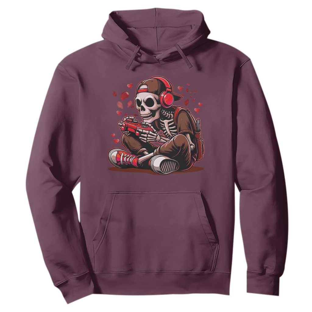 Valentine Skeleton Gamer Hoodie Video Gaming Kids Boys TS10 Maroon Print Your Wear