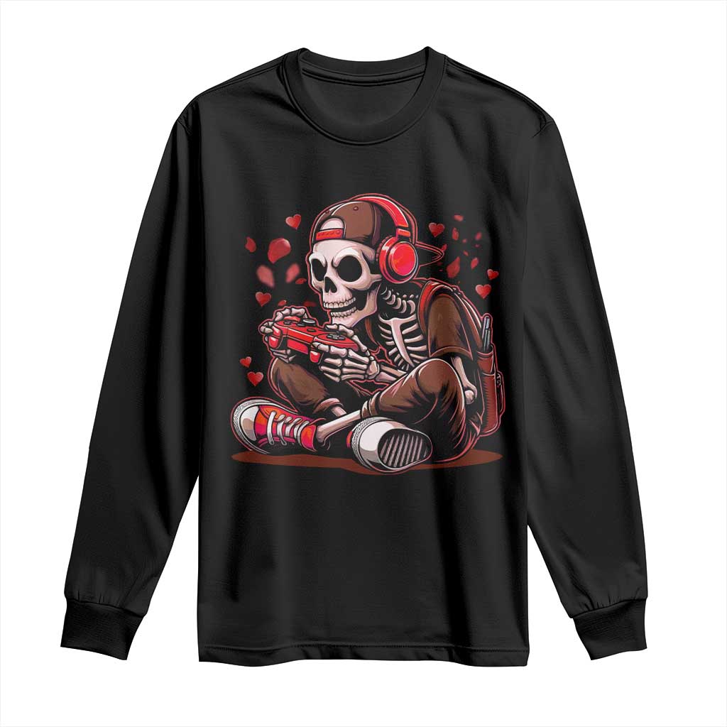 Valentine Skeleton Gamer Long Sleeve Shirt Video Gaming Kids Boys TS10 Black Print Your Wear