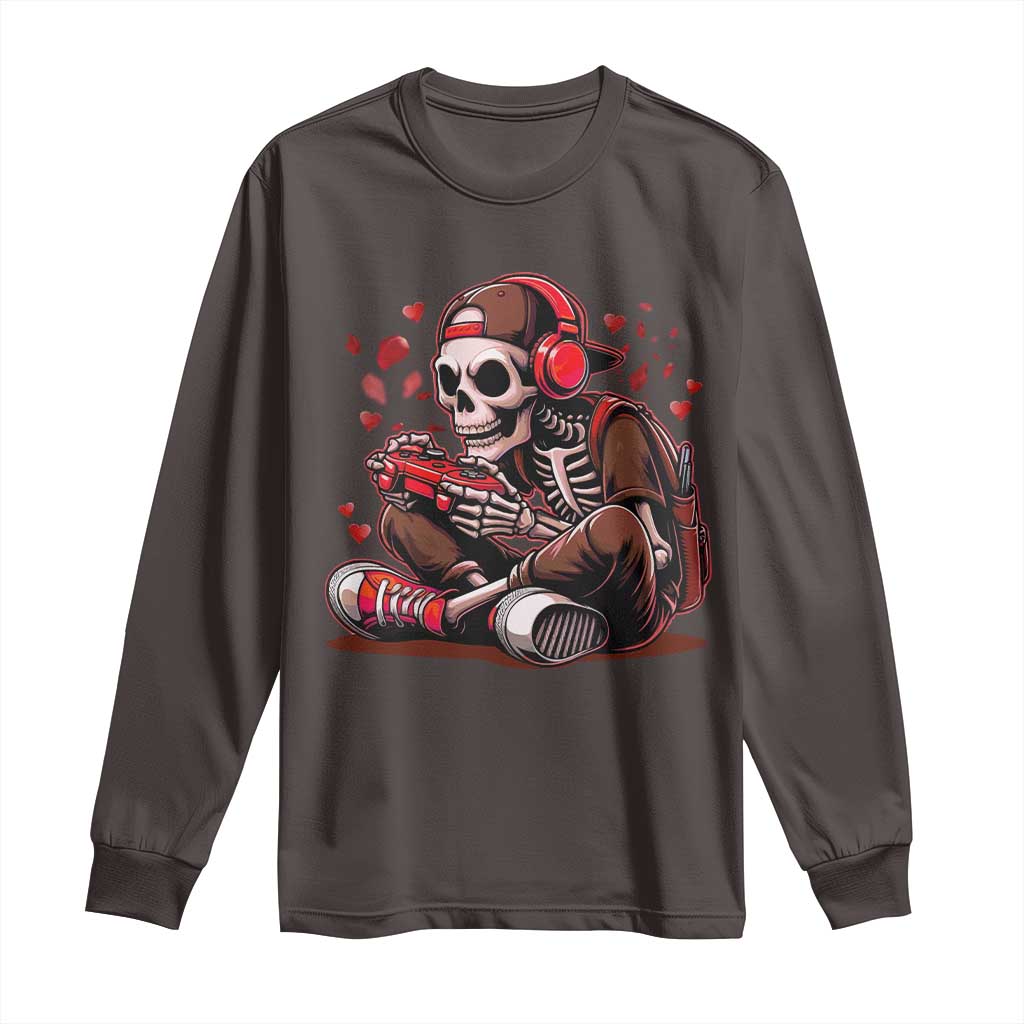 Valentine Skeleton Gamer Long Sleeve Shirt Video Gaming Kids Boys TS10 Dark Chocolate Print Your Wear