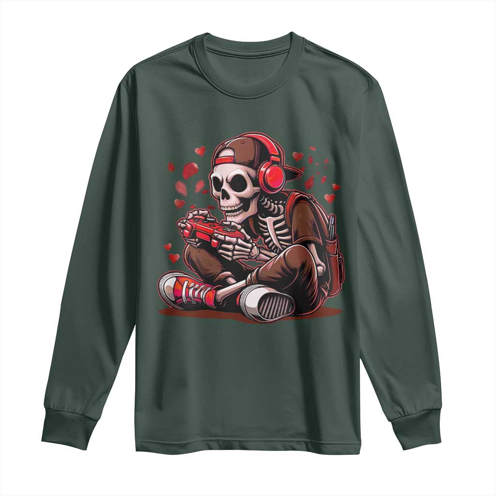 Valentine Skeleton Gamer Long Sleeve Shirt Video Gaming Kids Boys TS10 Dark Forest Green Print Your Wear