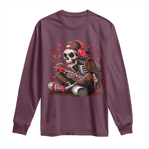 Valentine Skeleton Gamer Long Sleeve Shirt Video Gaming Kids Boys TS10 Maroon Print Your Wear