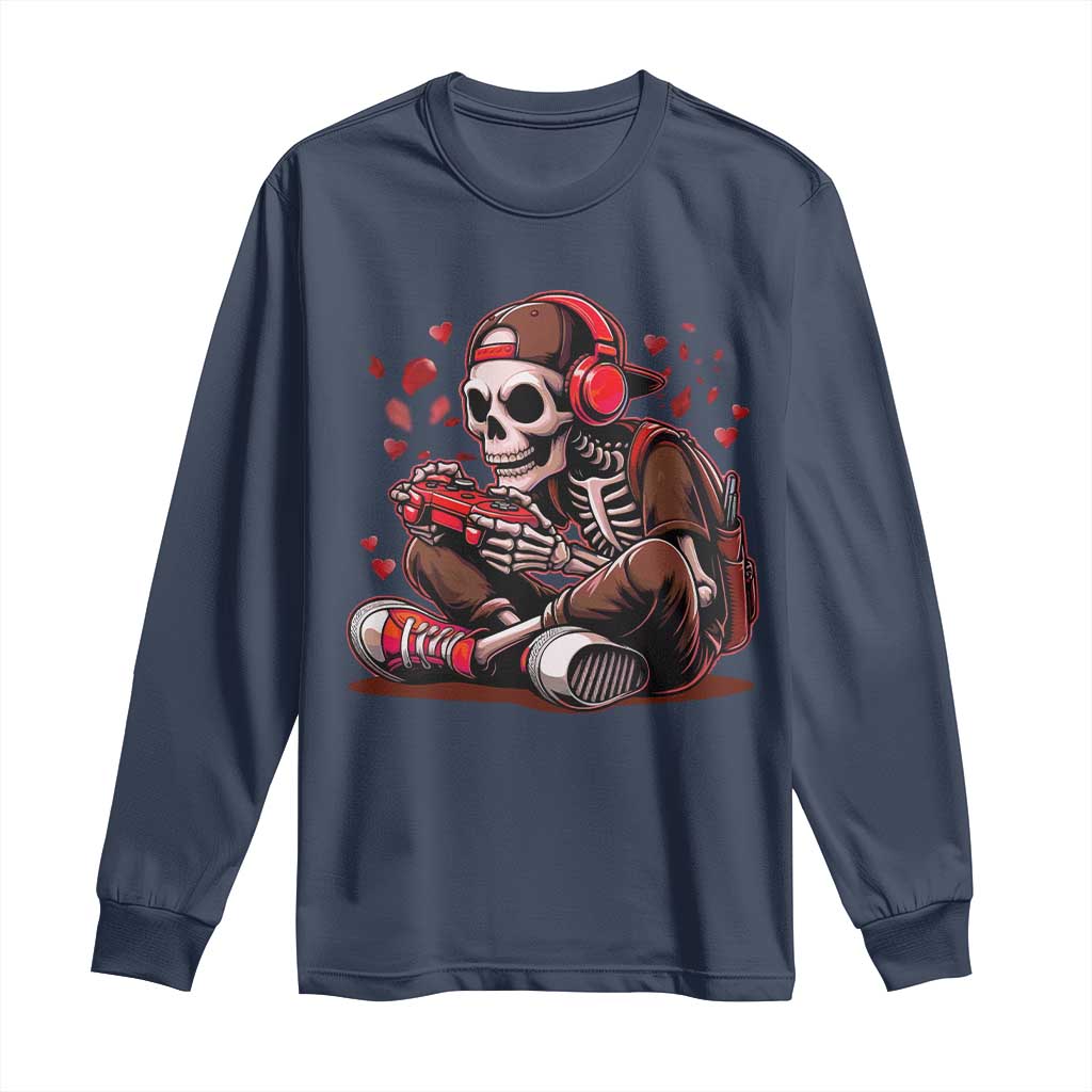 Valentine Skeleton Gamer Long Sleeve Shirt Video Gaming Kids Boys TS10 Navy Print Your Wear