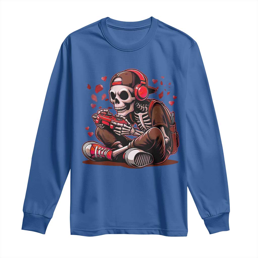 Valentine Skeleton Gamer Long Sleeve Shirt Video Gaming Kids Boys TS10 Royal Blue Print Your Wear
