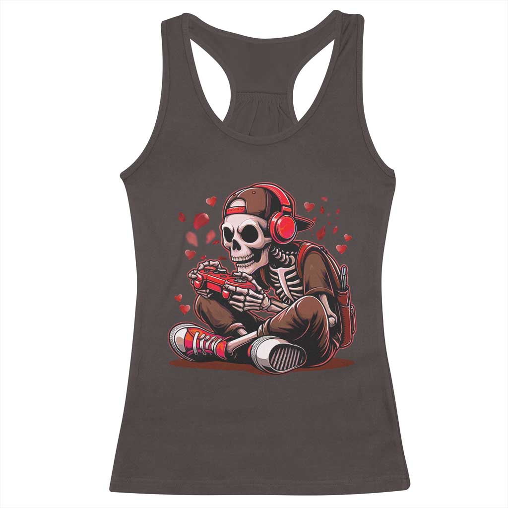 Valentine Skeleton Gamer Racerback Tank Top Video Gaming Kids Boys TS10 Dark Chocolate Print Your Wear