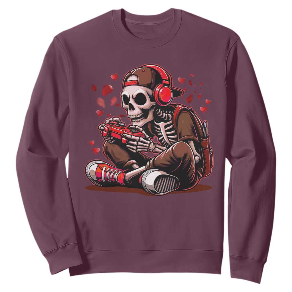 Valentine Skeleton Gamer Sweatshirt Video Gaming Kids Boys TS10 Maroon Print Your Wear
