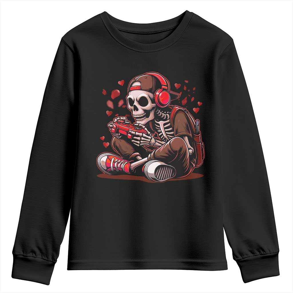 Valentine Skeleton Gamer Youth Sweatshirt Video Gaming Kids Boys TS10 Black Print Your Wear