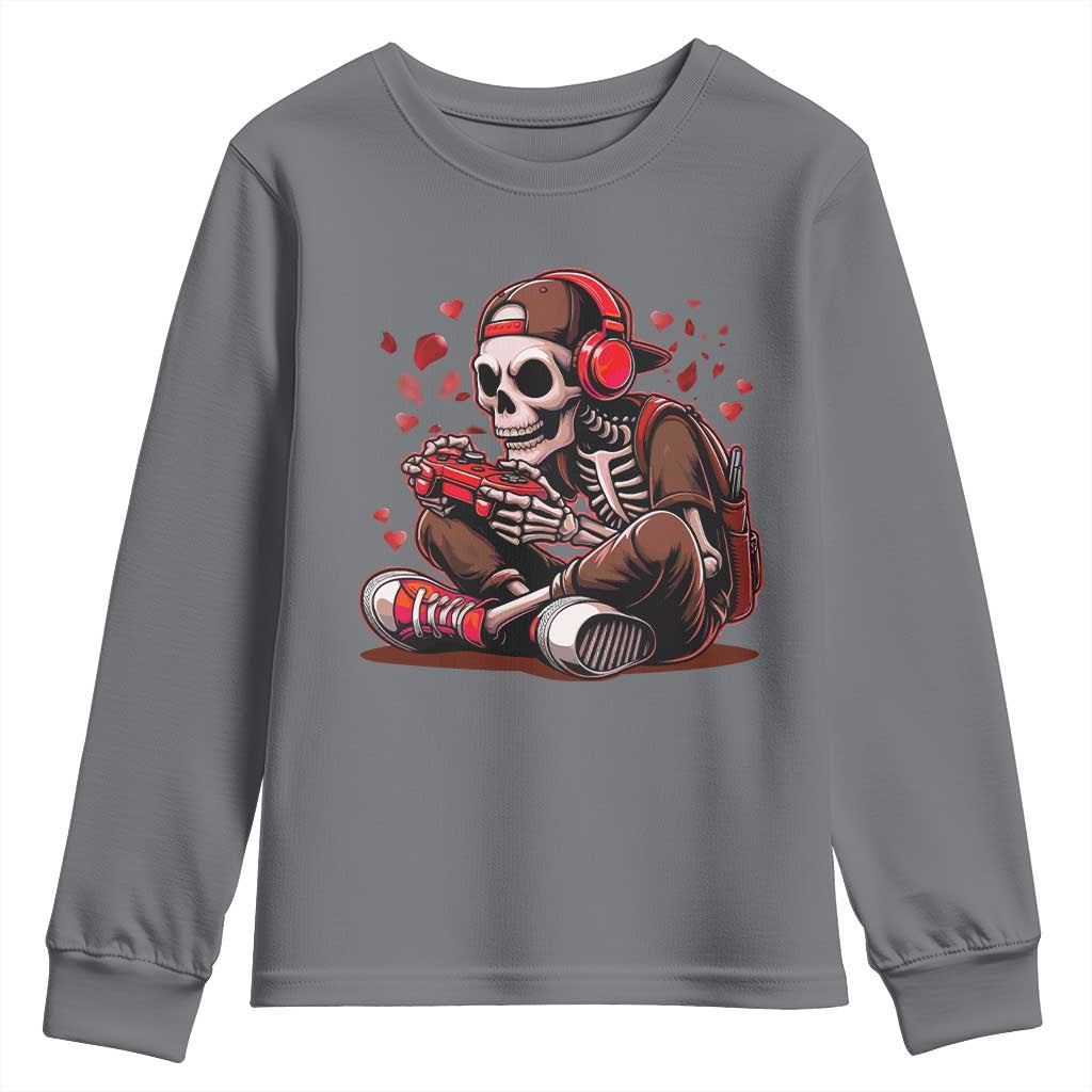 Valentine Skeleton Gamer Youth Sweatshirt Video Gaming Kids Boys TS10 Charcoal Print Your Wear