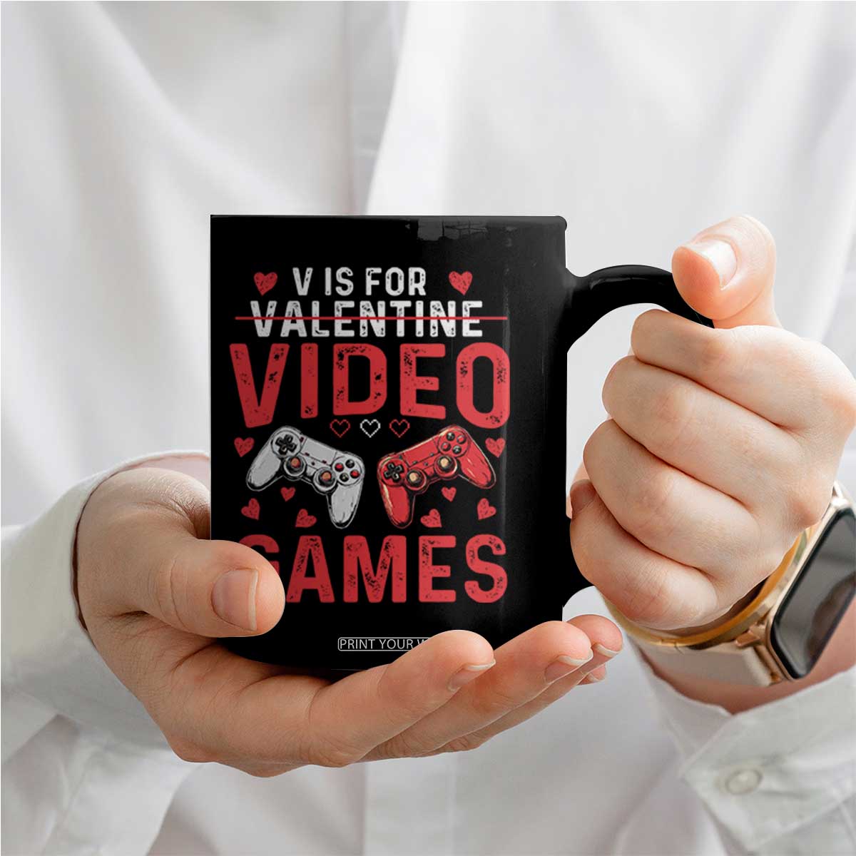 Funny Valentines Gamer Coffee Mug V is for Video Games TS10 Print Your Wear