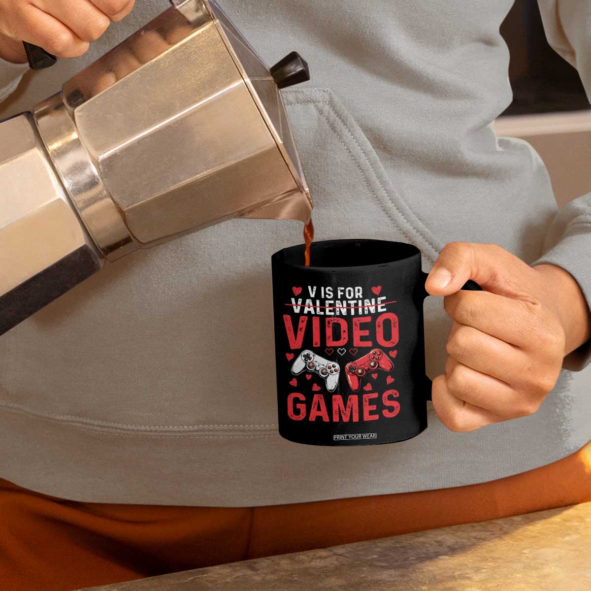 Funny Valentines Gamer Coffee Mug V is for Video Games TS10 Print Your Wear