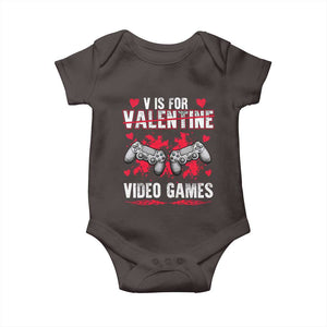 Funny Valentines Day Gamer Baby Onesie V Is For Video Games Toddler Boy Men Gift TS10 Dark Chocolate Print Your Wear