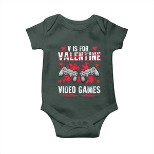 Funny Valentines Day Gamer Baby Onesie V Is For Video Games Toddler Boy Men Gift TS10 Dark Forest Green Print Your Wear