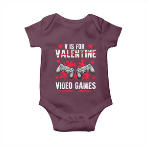 Funny Valentines Day Gamer Baby Onesie V Is For Video Games Toddler Boy Men Gift TS10 Maroon Print Your Wear