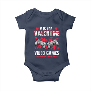 Funny Valentines Day Gamer Baby Onesie V Is For Video Games Toddler Boy Men Gift TS10 Navy Print Your Wear