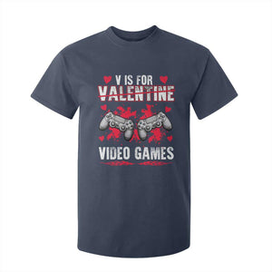 Funny Valentines Day Gamer T Shirt For Kid V Is For Video Games Toddler Boy Men Gift TS10 Navy Print Your Wear