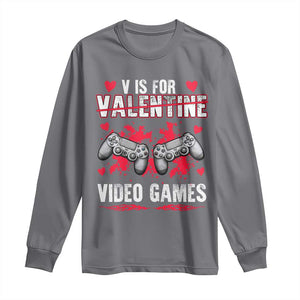 Funny Valentines Day Gamer Long Sleeve Shirt V Is For Video Games Toddler Boy Men Gift TS10 Charcoal Print Your Wear