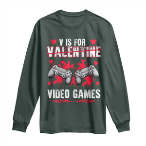 Funny Valentines Day Gamer Long Sleeve Shirt V Is For Video Games Toddler Boy Men Gift TS10 Dark Forest Green Print Your Wear