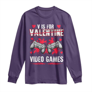 Funny Valentines Day Gamer Long Sleeve Shirt V Is For Video Games Toddler Boy Men Gift TS10 Purple Print Your Wear