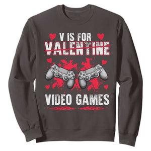 Funny Valentines Day Gamer Sweatshirt V Is For Video Games Toddler Boy Men Gift TS10 Dark Chocolate Print Your Wear