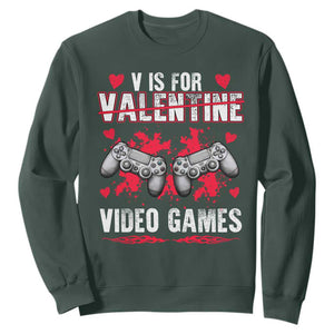 Funny Valentines Day Gamer Sweatshirt V Is For Video Games Toddler Boy Men Gift TS10 Dark Forest Green Print Your Wear