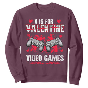 Funny Valentines Day Gamer Sweatshirt V Is For Video Games Toddler Boy Men Gift TS10 Maroon Print Your Wear