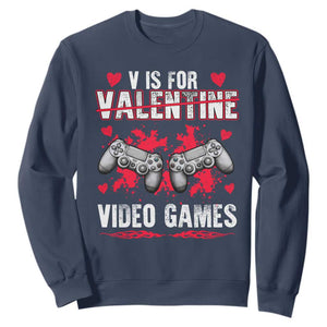 Funny Valentines Day Gamer Sweatshirt V Is For Video Games Toddler Boy Men Gift TS10 Navy Print Your Wear