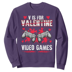 Funny Valentines Day Gamer Sweatshirt V Is For Video Games Toddler Boy Men Gift TS10 Purple Print Your Wear