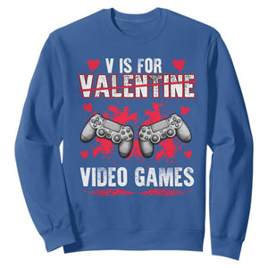 Funny Valentines Day Gamer Sweatshirt V Is For Video Games Toddler Boy Men Gift TS10 Royal Blue Print Your Wear