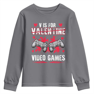 Funny Valentines Day Gamer Youth Sweatshirt V Is For Video Games Toddler Boy Men Gift TS10 Charcoal Print Your Wear