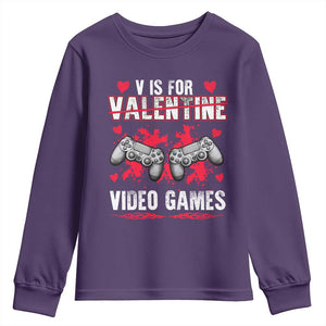 Funny Valentines Day Gamer Youth Sweatshirt V Is For Video Games Toddler Boy Men Gift TS10 Purple Print Your Wear