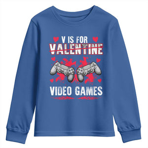 Funny Valentines Day Gamer Youth Sweatshirt V Is For Video Games Toddler Boy Men Gift TS10 Royal Blue Print Your Wear